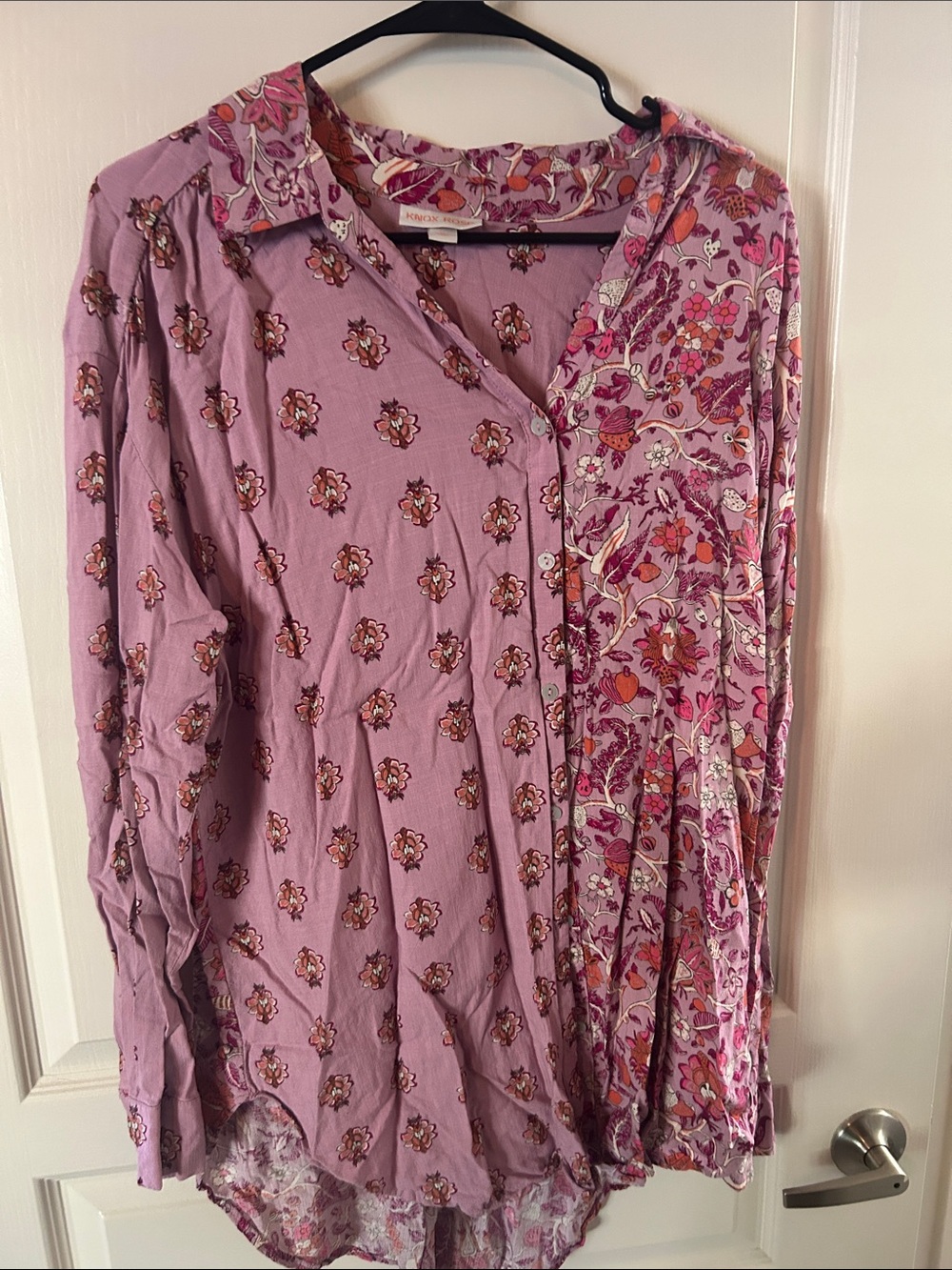 Knox Rose Lilac Mixed Floral Button-Down Blouse